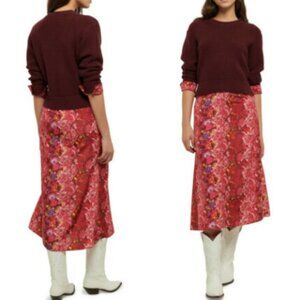 Derek Lam 10 Crosby Gabriella Maroon Red Pink Mixed Media Wool Floral Dress L​